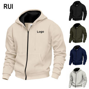 RUIQUWIN Sudadera con capucha y cremallera para hombre, color liso, talla grande, informal, holgada, transpirable, para fitness y deportes, venta al por mayor - Product Image 1