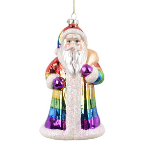 Vrolijke Kerst Eco-vriendelijke Handgemaakte Glazen Handgeschilderde Huisvormige Heteluchtballon Globe Regenboogkleurige Hangende Kerstman - Product Image 1