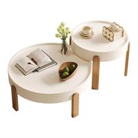 Table basse ronde moderne de style crème lumineuse meubles de salon à panneaux en bois de conception nordique simple de luxe