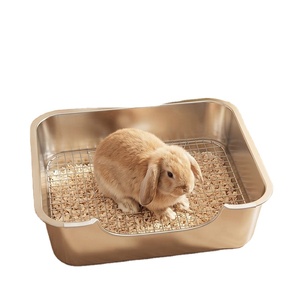 Cages et niches pour animaux de compagnie, bac à litière pour <span class=keywords><strong>lapin</strong></span> en acier inoxydable anti-mastication avec panier à foin en fil métallique, toilette pour animaux facile à nettoyer - Product Image 1