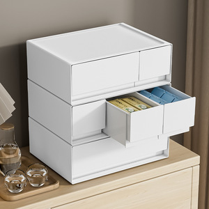 Cassetto <span class=keywords><strong>divisorio</strong></span> a singolo livello in plastica bianca per l'home Office impilabile scrivania organizzatore e scatola di immagazzinaggio per soggiorno di smistamento - Product Image 3