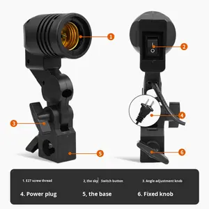 Base de lámpara única E27 para fotografía, luz de relleno, paraguas, lámpara <span class=keywords><strong>espiral</strong></span> de hongo con accesorios de alimentación, elementos esenciales de <span class=keywords><strong>estudio</strong></span> fotográfico - Product Image 2
