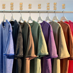 Maglietta da uomo e donna taglie forti a maniche corte camicia estiva pesante in cotone lavata oversize a Base solida - Product Image 4