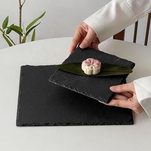 Assiette carrée <span class=keywords><strong>rectangulaire</strong></span> en pierre de lave créative, <span class=keywords><strong>plateau</strong></span> de service à sushi BBQ, <span class=keywords><strong>plateau</strong></span> plat noir en ardoise pour dîner - Product Image 3