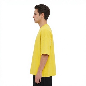 เสื้อยืดผู้ชายไซส์ใหญ่ สีเหลือง แขนสั้น คอกลม ผ้าถักเนื้อนุ่ม 100% ผ้าฝ้าย สีพื้น สไตล์สตรีทแวร์ - Product Image 5