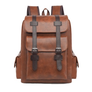 Men's Retro Business <b>Backpack</b> <b>Waterproof</b> Travel Bag Zipper Closure Soft PU Polyester New Trendy Style - Product Image 1