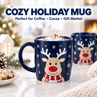 Vaisselle de Noël bleu marine avec impression personnalisée de rennes de Noël, tasse en céramique OEM ODM