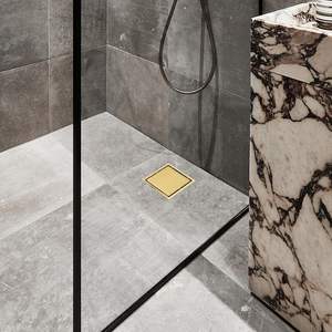 Vente en gros de drain de douche carré 2-en-1 en acier inoxydable 304 de 6 pouces, finition or brossé, avec insert de carrelage pour salle de bain - Product Image 2