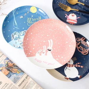 Plato de cerámica con dibujos navideños, diseño de muñeco de nieve redondo de 8 pulgadas para niños, vajilla para fiesta de postres y aperitivos DP984Y 8 - Product Image 2