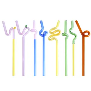 Hot Sales High Borosilicate Glass Straw Wavy Glass Silly Straws Reusable Customized Shape Colorful Straw For Kid And Adults