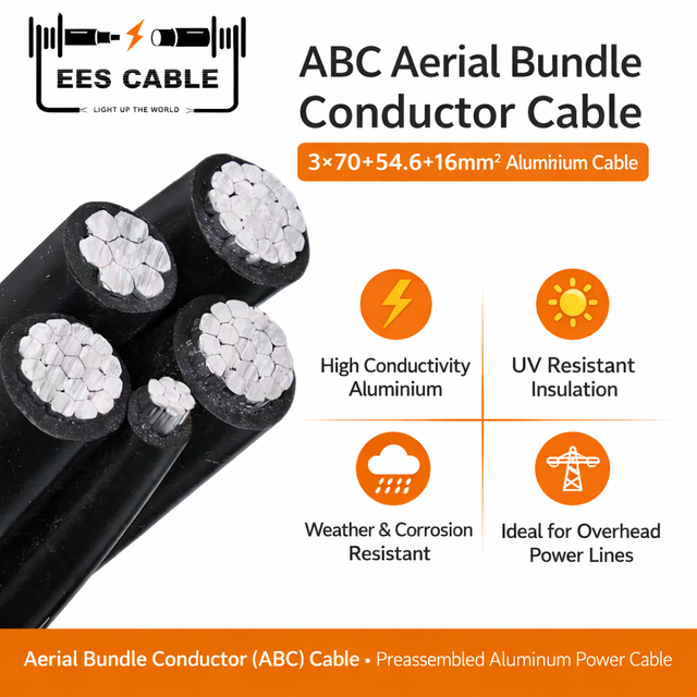 Cable Preassemble ABC Outdoor Overhead Aerial Bundle Cable 3*70+54.6+16mm XLPE Insulated Aluminium Conductor NFC 33-209