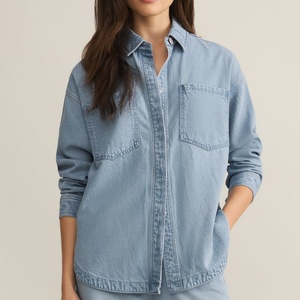 ชุดยีนส์ลำลองผ้าฝ้าย 100% สำหรับผู้หญิง พร้อมโลโก้แบบกำหนดเอง แจ็คเก็ตสีอ่อนพร้อมกางเกงยีนส์ทรงหลวม ชุด 2 ชิ้น - Product Image 4