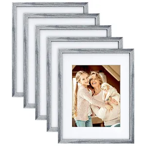 Picture Frames L-Grey of Rustic Style Solid Wood Frame Moulding Semi-tempered Glass Panel Farmhouse Frames