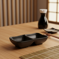 Nouveau style de plat à sauce pour sushis japonais, noir, avec compartiments