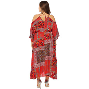 Maxi abito a tunica con maniche a sbuffo con spalle scoperte e maniche a sbuffo in cotone con stampa Vintage personalizzata Plus Size - Product Image 6