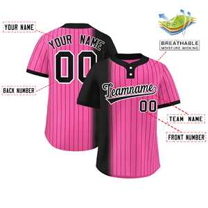Maillot de softball personnalisé noir et rose à rayures dégradées, authentique, à deux boutons - Product Image 2