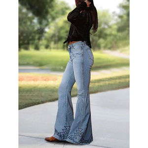 Jean brodé à jambes larges et taille haute pour femme, bleu clair, tailles européennes et américaines S M L XL XXL, Street Fashionista - Product Image 2
