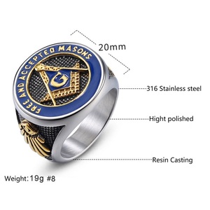 Tùy chỉnh Ag masonic Vòng Gothic Punk thép không gỉ freemason trang sức cho nam giới cổ điển hình học signet vòng với nhựa Inlay - Product Image 4