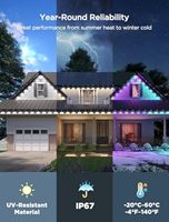 Lumières extérieures permanentes 50ft RGBIC Lumières extérieures avec 36 lumières LED IP67 Étanche 100 Modes de scène avec 40lm Blanc