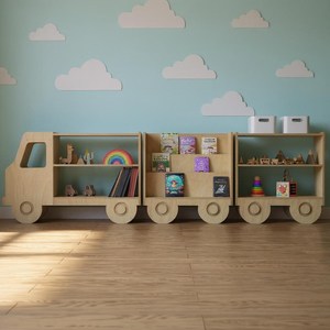 <span class=keywords><strong>Étagère</strong></span> de camion <span class=keywords><strong>Montessori</strong></span> pour enfants, organisateur de jouets et de livres en bois pliable et sûr avec 3 <span class=keywords><strong>étagère</strong></span>s éducatives modulaires pour pépinière - Product Image 2