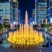 Fontaine musicale circulaire commerciale de grande envergure avec LED jaunes, en acier inoxydable doré, contrôle intelligent DMX512 pour spectacle de place publique
