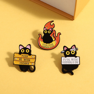 Broche de metal personalizado de esmalte suave con diseño de gato negro lindo y llama, insignia para ropa - Product Image 2