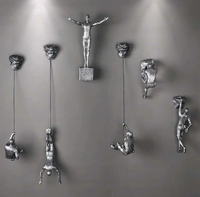 Sculpture murale créative en argent, artisanat en résine, ornements pour salon, décoration murale rétro pour restaurant