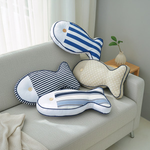 Fish Shaped Canvas Throw Pillow Striped Pattern With <b>Insert</b> Ocean Theme Home Decor <b>Cushion</b> - Product Image 1