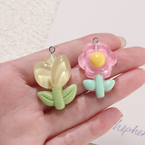 Colgante de resina con diseño de flor, tulipán y girasol de dibujos animados, accesorio de llavero DIY hecho a mano, venta al por mayor - Product Image 3