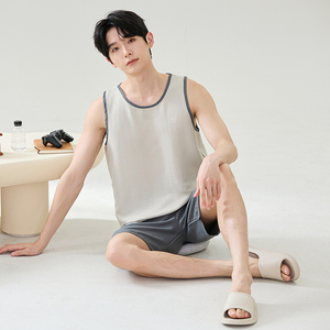 <span class=keywords><strong>Pigiama</strong></span> da <span class=keywords><strong>Uomo</strong></span> LongD in Maglia, Canotta e <span class=keywords><strong>Pantaloncini</strong></span>, 100% Poliestere, Abbigliamento Casual per Casa, Traspirante, Morbido, Confortevole, Delicato sulla Pelle - Product Image 1