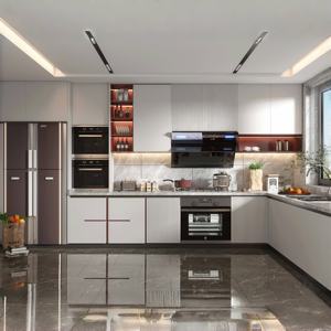 Stile moderno bianco <span class=keywords><strong>a</strong></span> forma di L Set di armadietti personalizzati in legno armadi da <span class=keywords><strong>cucina</strong></span> adatti per gli appartamenti - Product Image 1