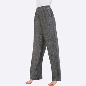 Lurex <span class=keywords><strong>Taille</strong></span> Haute Ceinture Élastique Brillant Palazzo <span class=keywords><strong>Pantalon</strong></span> Logo Personnalisé Femmes Jambe Large <span class=keywords><strong>Pantalon</strong></span> Décontracté Joggers pour Femmes - Product Image 1