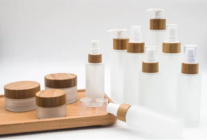 Envases Cosméticos Ecológicos Personalizados, Botella de Vidrio Esmerilado para Loción con Gotero y Pulverizador, Tarro de Crema de Vidrio y Madera con Tapa de Bambú - Product Image 5
