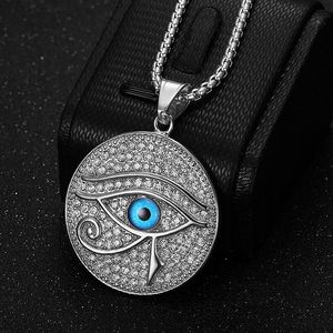 Horus Eye Pendant Necklace Stainless Steel Gold And Silver Tone Rhinestone Blue Eye Charm For Men Women <b>Gift</b> Jewelry - Product Image 3