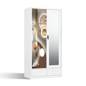 Armario de Acero con Diseño Estampado, Puertas Corredizas con Espejo y Dos Cajones Inferiores de 900 mm para Dormitorio - Product Image 2