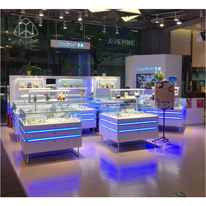 Dayiwan Glass Display Cabinet LED Jewelry Display Table Pedestal Stand Watch Glass Metal Jewellery Showcase Furniture Design