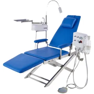 Chaise dentaire portable avec plateau en acier inoxydable à turbine Équipement dentaire portable bleu de qualité supérieure