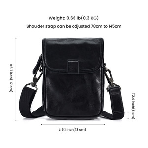 Men's Crossbody <b>Bag</b> Genuine Leather <b>Black</b> Vegetable Tanned <b>Small</b> Shoulder <b>Bag</b> Everyday Use - Product Image 3