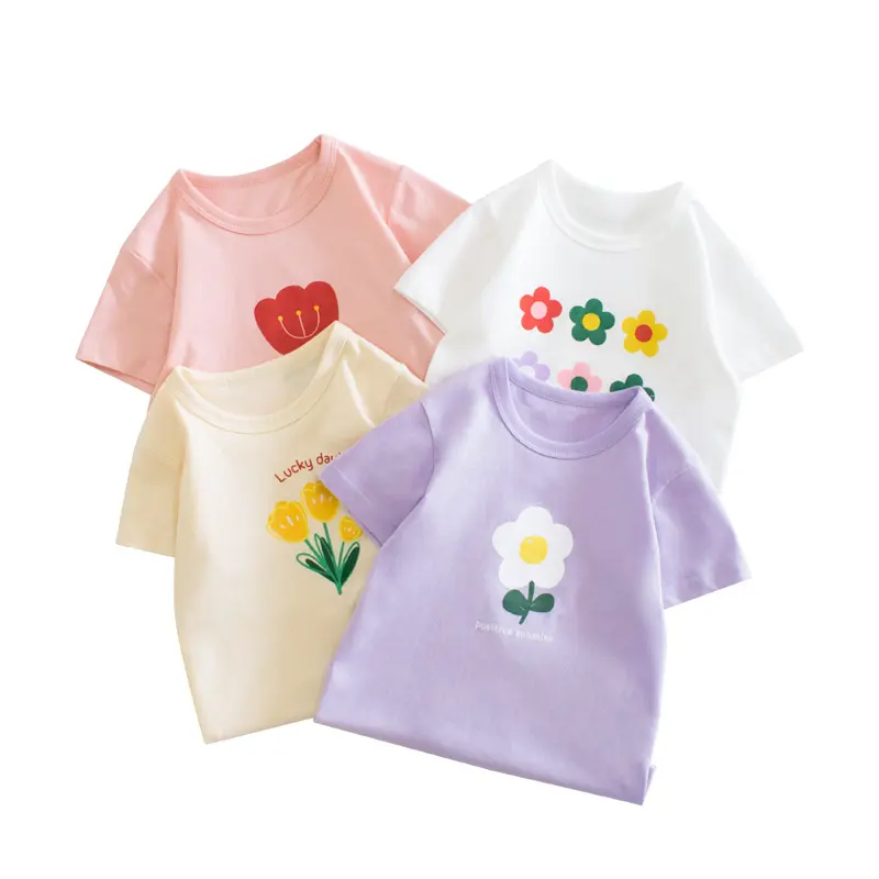 Abbigliamento per bambini t-shirt a maniche corte per bambini abbigliamento estivo all'ingrosso vestiti per bambini 2023 top con stampa floreale