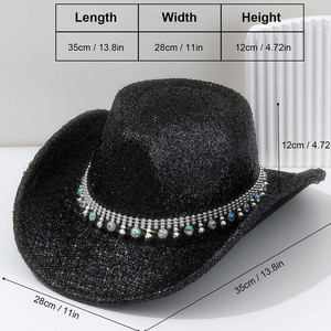 Cowboy <b>Hat</b> Black With Rhinestone Band M56-58cm <b>For</b> <b>Wedding</b> And Honeymoon - Product Image 3
