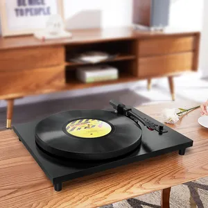 Amazon Best Selling Custom All In One Wooden Gramophone Player Wireless Bluetooth Usb 3 Speed Vintage Lp Record Turntable Player