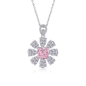 Dylam <b>Top</b> End Rhodium Plated Flower Shape CZ Pendant Necklaces for Women Setting with Clear Pink 5A Cubic Zirconia - Product Image 1
