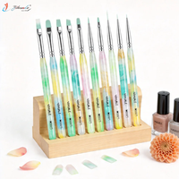 Nuevo Juego de 10 Pinceles Profesionales Multifuncionales con Mango Acrílico Brillante para Arte de Uñas, Esmalte de Gel UV y Pintura 3D