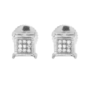 Modern <b>Silver</b> Designer Lab Grown Diamond Earrings with 10K White Gold Finish Stylish Unisex Statement Jewelry - Product Image 4