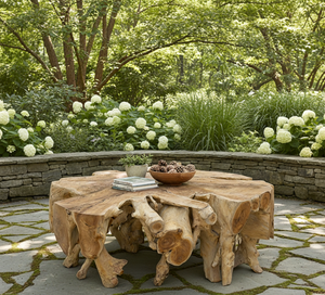 Mesa de Centro Multifuncional de Raíz de Teca Natural, Hecha a Mano con Madera Sólida, Elegante y Resistente, con Cubierta de Vidrio, Mueble de Lujo para el Hogar - Product Image 1