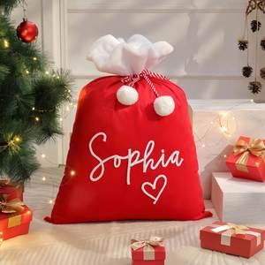 Custom Name Christmas <b>Santa</b> With Drawstring in 2 Size, Velvet <b>Large</b> Gift Bags for Xmas Present Toy Storage - Product Image 3