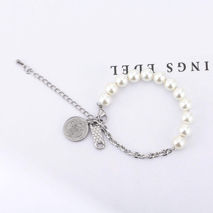 สร้อยข้อมือมุก โซ่มุกทรงกลม ไทเทเนียมสตีล สวมใส่ได้ทุกวัน - Product Image 2