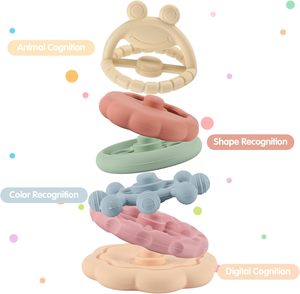 Wholesale Babies Teether Silicone Geometry <b>Stacking</b> Toy Food Grade BPA Free 0-12 Months Children Sensory Educational Toy - Product Image 2