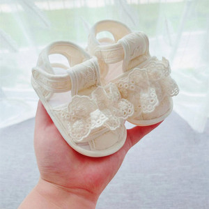Sandales d'été pour bébés filles de 0 à 1 an, style princesse, avec semelle souple en caoutchouc, nœud blanc, plates et antidérapantes - Product Image 1