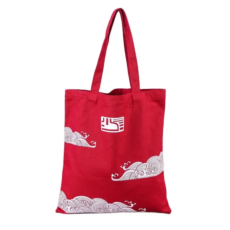 Wholesale Eco-friendly Reusable Red Canvas Bag Foldable Color Cotton Bag With Custom Printed Logo